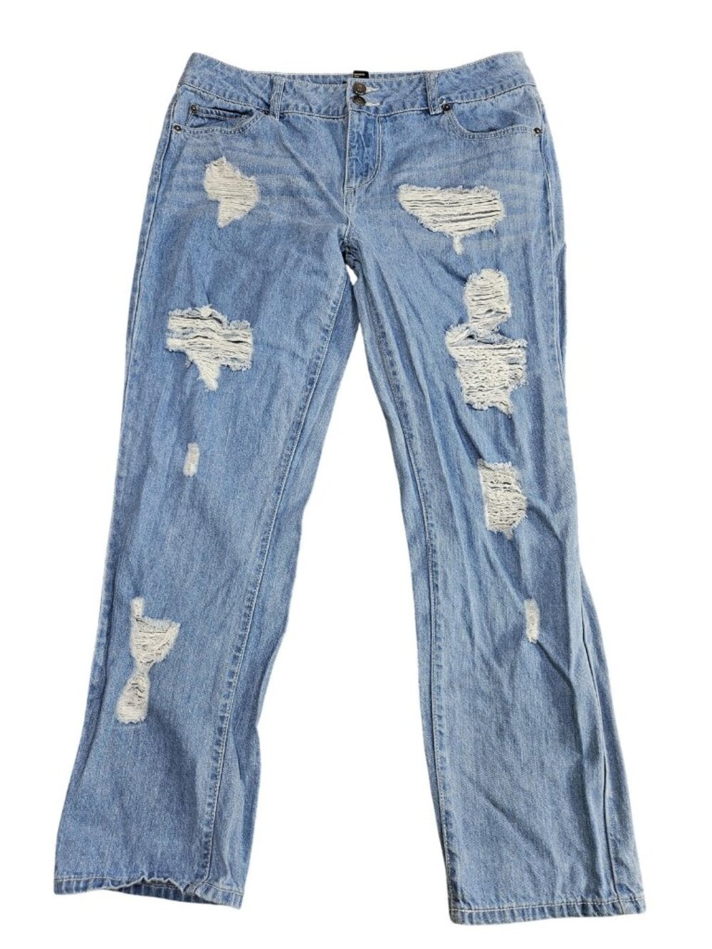 Forever 21 Straight Jeans Womens 29 Blue Light Wash High‎ Rise Distressed Denim
